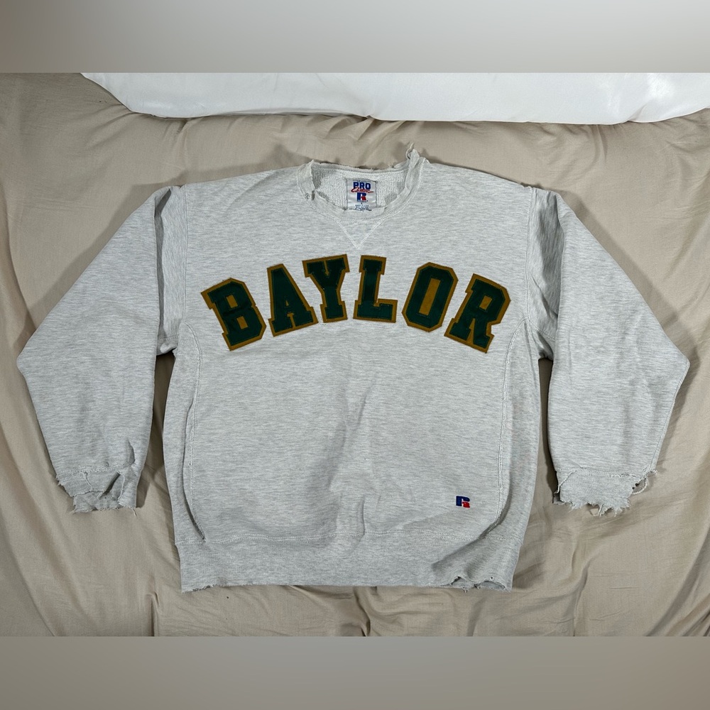 Baylor Bears 90s Russell Pro Cotton Made In USA Distressed Crewneck Lg Vintage